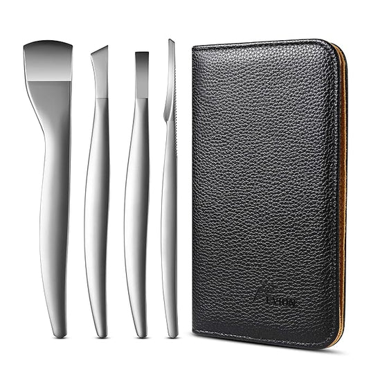 FVION Professional Pedicure Knife Set, 4PCS Ingrown Toenail Removal Blades Kit, Stainless Steel Callus Shaver Foot Blades - Silver