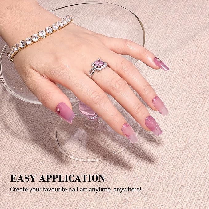 MelodySusie Semi Cured Gel Nail Strips (Pink Petals), 20 PCS Gel Nail Stickers, Flowers Gel Nail Wraps, UV Light Required, Durable and Salon Quality