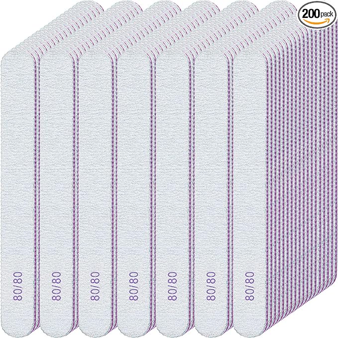 Jutom 200 Pcs Nail Files 80/80 Grit Double Sides Emery Boards Reusable Nail Files for Acrylic Fingernails Professional Manicure Tools for Natural Acrylic Fingernail Home and Salon Supplies