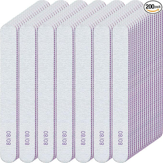 Jutom 200 Pcs Nail Files 80/80 Grit Double Sides Emery Boards Reusable Nail Files for Acrylic Fingernails Professional Manicure Tools for Natural Acrylic Fingernail Home and Salon Supplies