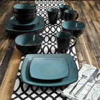 Gibson Elite Soho Lounge 16-Piece Reactive Glaze Dinnerware Set – Teal and - Image 9
