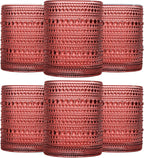 JOVGANK Red Vintage Hobnail Drinking Glasses Set of 6, Embossed Water Tumbler by JOVGANK