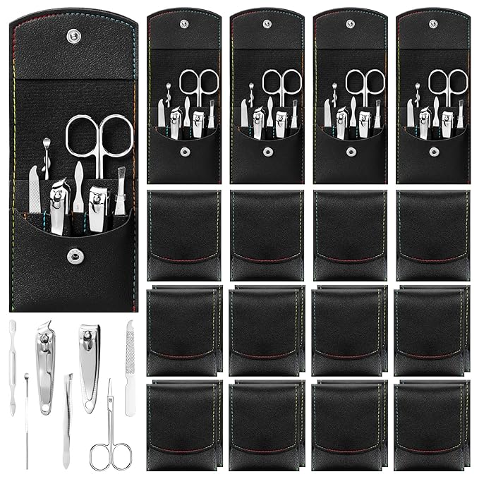 Lasnten 24 Set Christmas Manicure Set Bulk Nail Clippers Grooming Nail Kit Stainless Steel Professional Pedicure Kit Pedicure Tools with Travel Case Gifts for Xmas Men Women(7 in 1,Black)