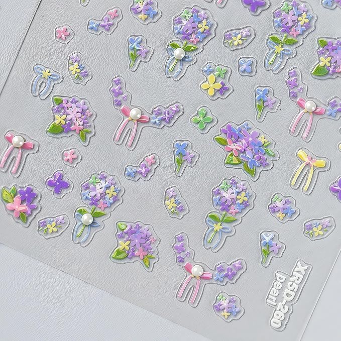 Flower Shell Light Nail Stickers 5D Embossed Self-Adhesive Floral Pearl Crystal Diamond Design Decals Spring Summer Daisy Nail Art Charms for Women DIY Decorations Exquisite Cardboard 1Sheets Set