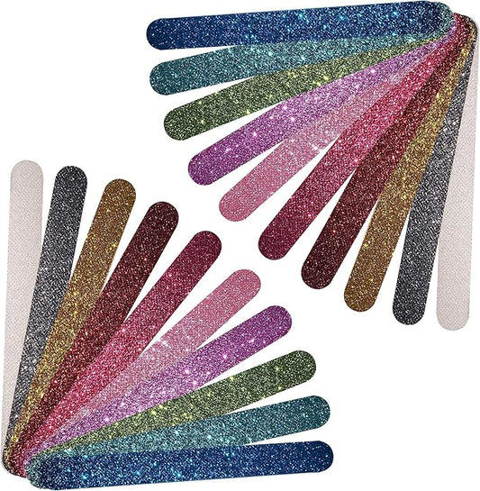 Glitter Colorful Nail File Strips - Manicure and Pedicure Nail Buffers - Double Sided Filers for Shaping and Smoothing Toenails and Fingernails (Regular, 20)