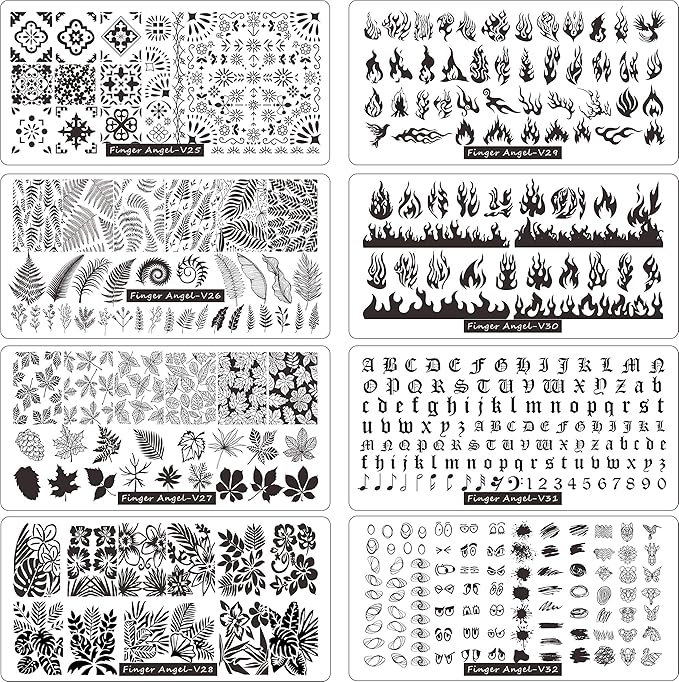 21Pcs Nail Stamp Plate Set 16Pcs Mix Design Stamping nail Art Plate + 2Nail Stamper + 2Scraper+1Pcs Case Nails Art Stamping Plate Scraper Stamper Set Leaves Flowers Nail plate V17-32