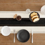 Macrame Style Bicolor Stitching Table Runner 14x90in Black | Woven Boho Table - Image 5