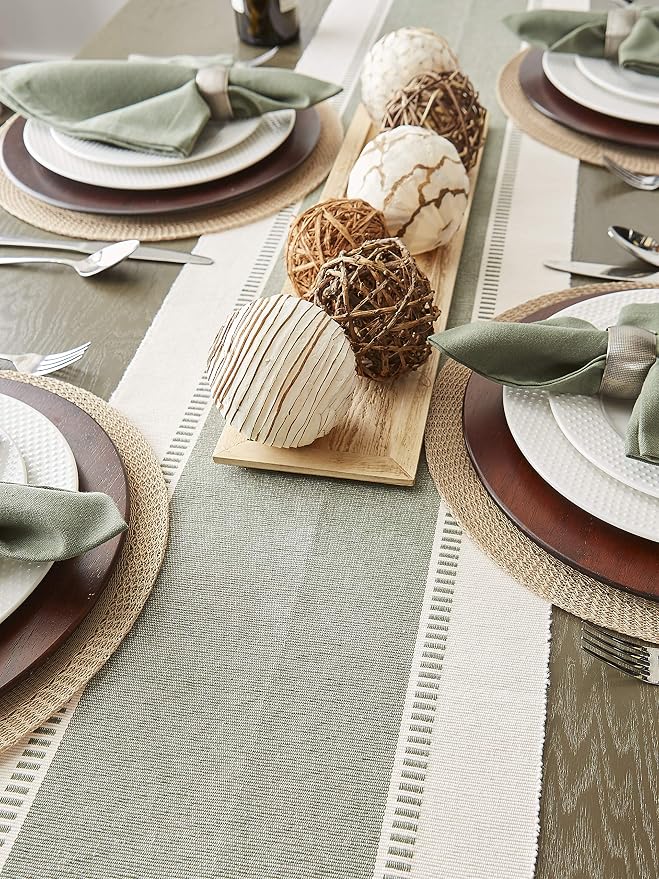 DII Dobby Stripe Table Runner, 13x108 Artichoke & Cream Background - Image 7