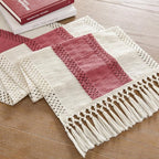 Macrame Style Bicolor Stitching Table Runner 14x48in Dusty Rose | Woven Boho - Image 7