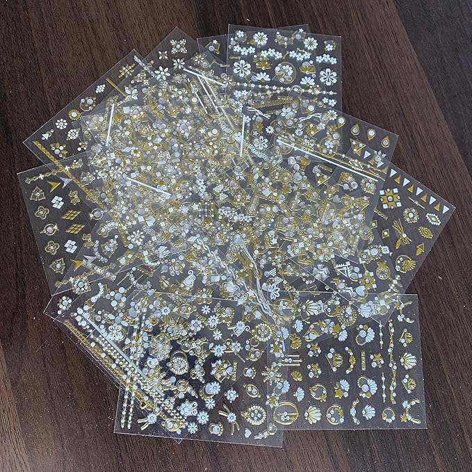 22 Sheets 3D Nail Adhesive Stickers for Women Gold Metallic Chain Line Nail Stickers Diamond Design Luxury Nail Art Decoration with with Tweezers Nail File Separators